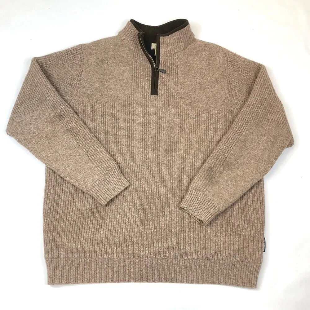LL Bean Mens Merino Lambs Wool 1/4 Zip Windstopper Waterfowl Sweater Large Tall - Picture 1 of 11
